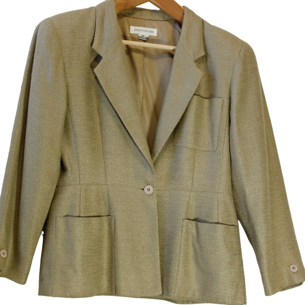 Jones New York, Size 16, Tan color, Lined Loosely Woven Fabric Coat